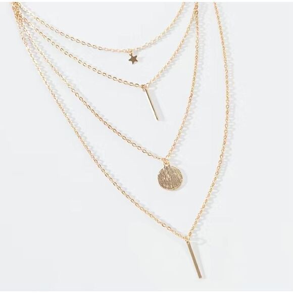 Star Bar Medallion Multi-layer Necklace 18K Gold Plated - Picture 2 of 5